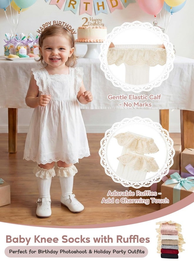 زاندو جوارب زاندو للأطفال الصغار تصل إلى الركبة، جوارب طويلة تصل إلى الفخذ، جوارب بيضاء دافئة للبنات مزينة بكشكشة لطيفة، جوارب بيضاء للأطفال من عمر 6 إلى 12 شهرًا - Image 4