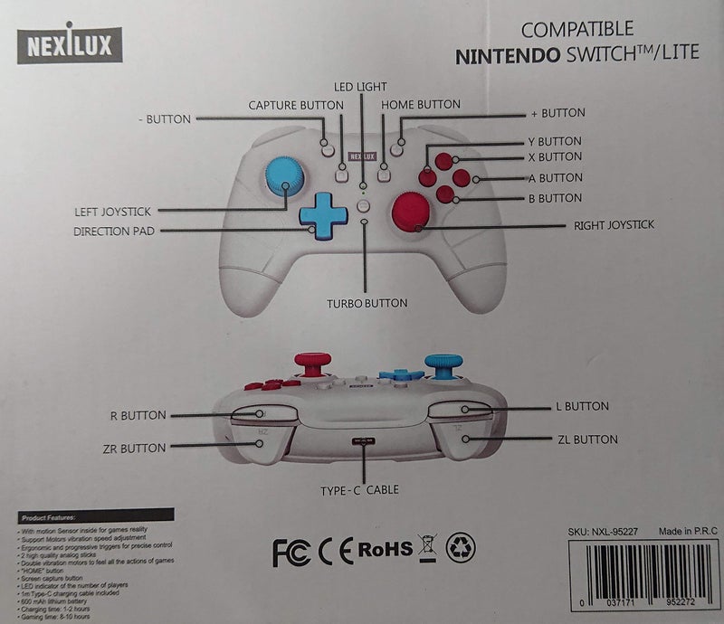 NEXiLUX Wireless Pro Mini Controller Compatible with Nintendo Switch (Motion Sensor & Turbo Enhanced), PC, Android Phone and Android TV - Light Gray (NXL-95227) - Image 2