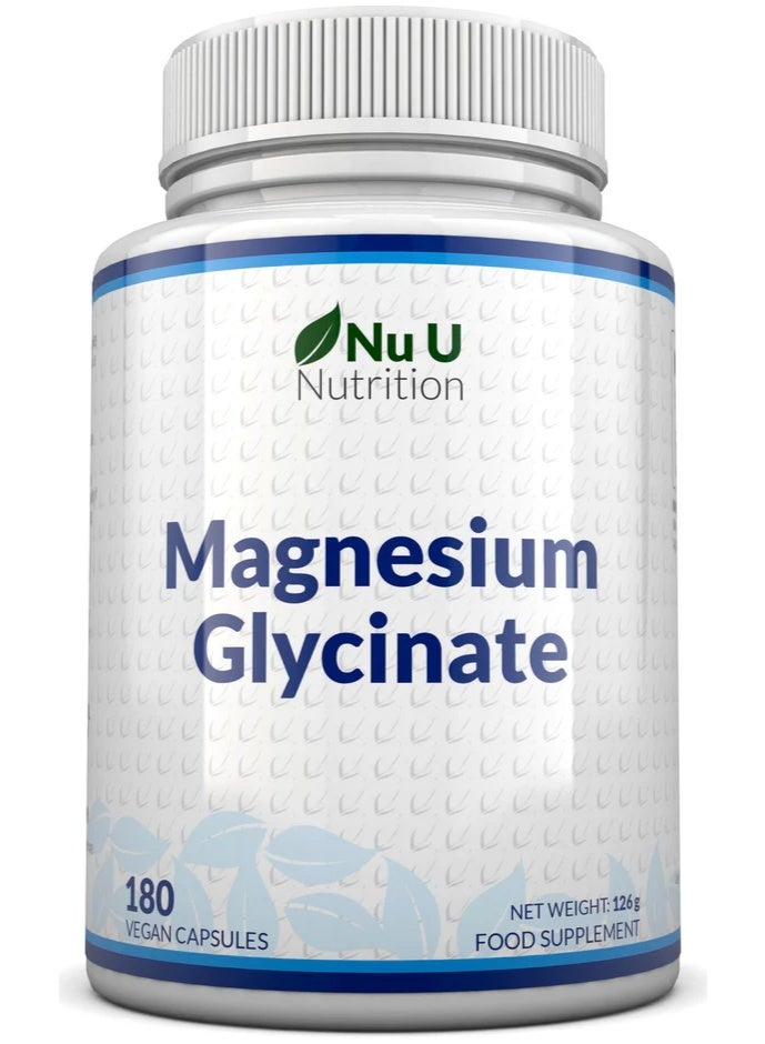Nu U Nutrition Magnesium Glycinate – Supports Muscle Function and Promotes Restful Sleep – 180 Capsules - Image 1