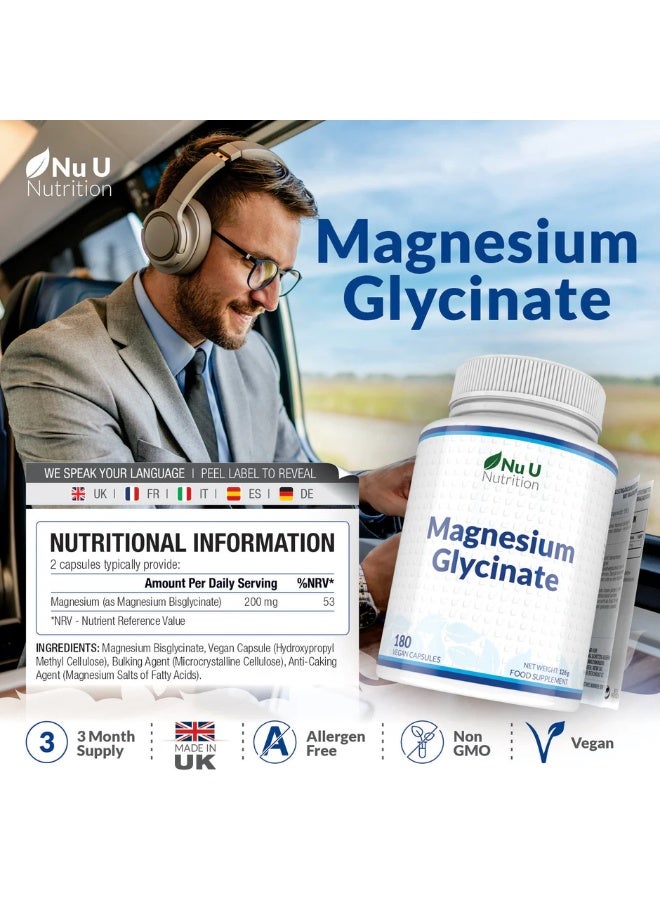 Nu U Nutrition Magnesium Glycinate – Supports Muscle Function and Promotes Restful Sleep – 180 Capsules - Image 2