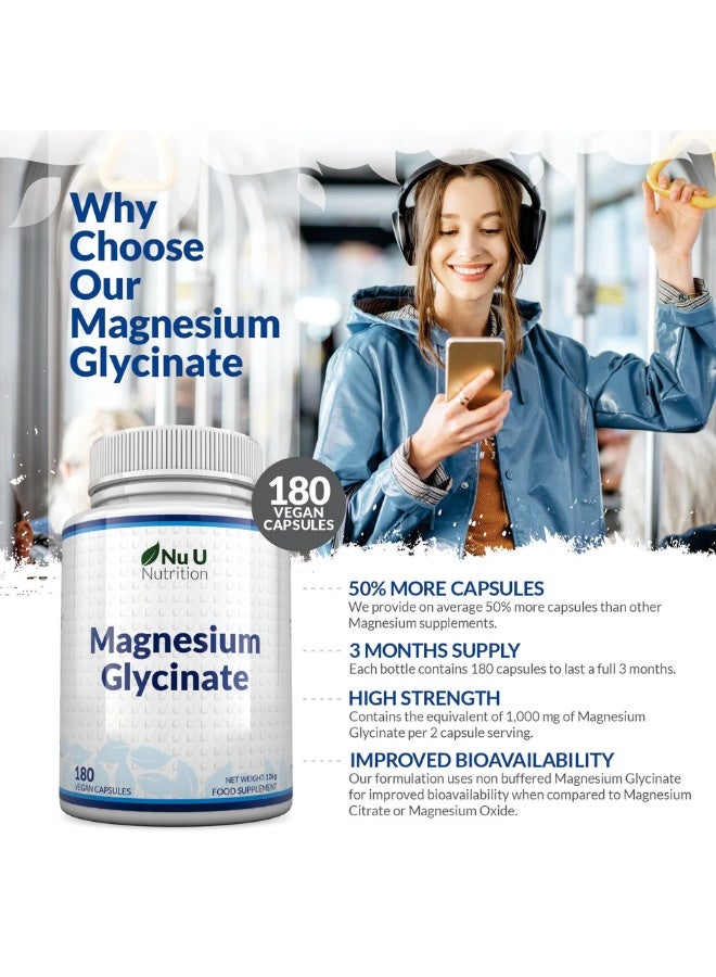 Nu U Nutrition Magnesium Glycinate – Supports Muscle Function and Promotes Restful Sleep – 180 Capsules - Image 3