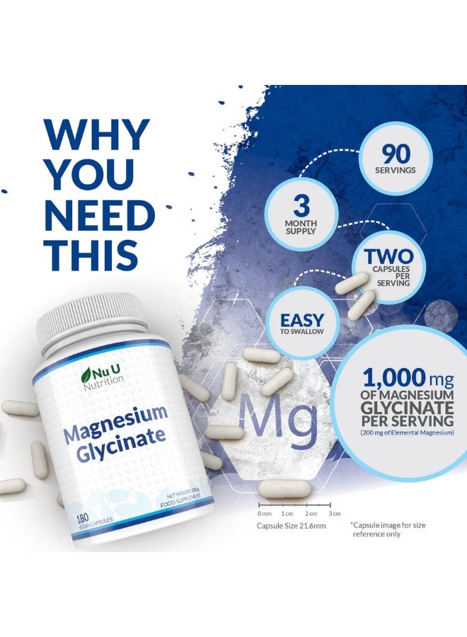 Nu U Nutrition Magnesium Glycinate – Supports Muscle Function and Promotes Restful Sleep – 180 Capsules - Image 4