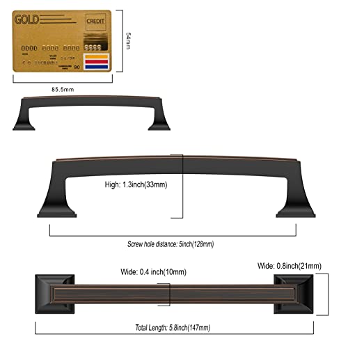 Amerdeco 10 Pack Oil Rubbed Bronze Cabinet Pulls 5 Inch(128mm) Hole Center Cabinet Hardware Kitchen Cabinet Handles for Bathroom Drawer Pulls Dresser Pulls ZH0010 - Image 5