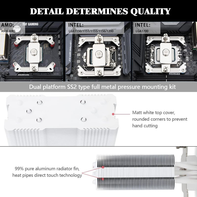 ثيرمالرايت مبرد هواء CPU من Thermalright Assassin King 120 SE White ARGB، AK120 SE White ARB، 5 أنابيب حرارية، مروحة هادئة TL-C12CW-S PWM مع محمل S-FDB، متوافق مع AMD AM4/AM5/Intel LGA1700/1150/1151/1200/1851 - Image 3