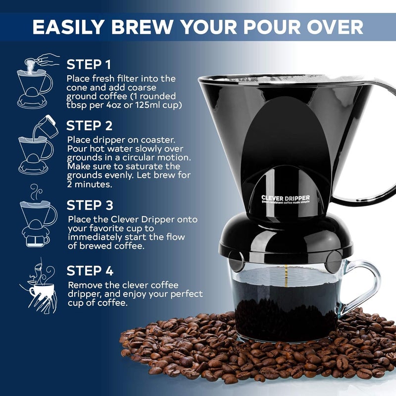 clever Coffee Dripper and Filters, Large 18 oz (Black)| Barista's Choice| Safe BPA Free Plastic|Includes 100 Filters - Image 2
