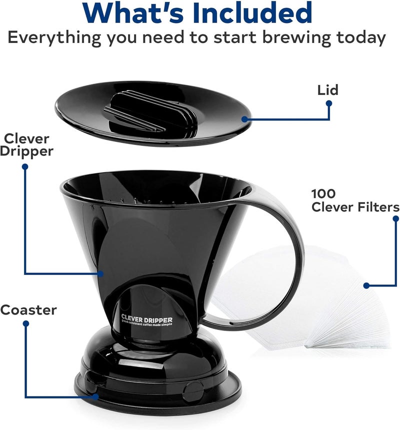 clever Coffee Dripper and Filters, Large 18 oz (Black)| Barista's Choice| Safe BPA Free Plastic|Includes 100 Filters - Image 3