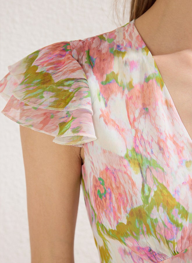 trendyol Multicolored Floral Print A-Line Ruffle Chiffon Flight Woven Midi Dress - Image 3