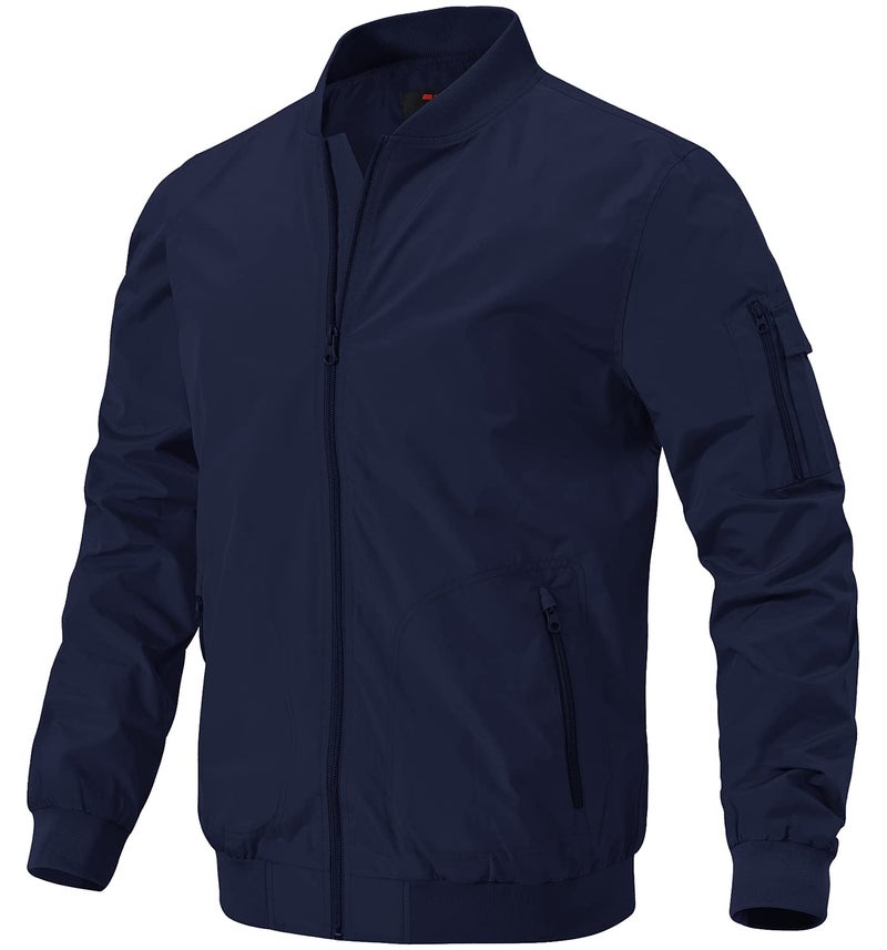 Gopune Mens Windproof Bomber Jackets Lightweight Running Windbreaker Outdoor Golf Fashion Coat NavyM