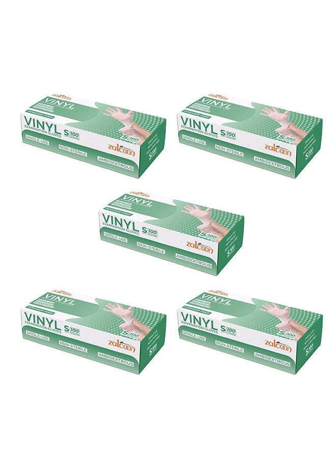 Zalcoon Vinyl Clear Disposable Gloves, 4 Mil, Powder-Free, Smooth, Non-Sterile, Case of 5 Boxes (100 Pieces x 5 Packs)  - Image 1