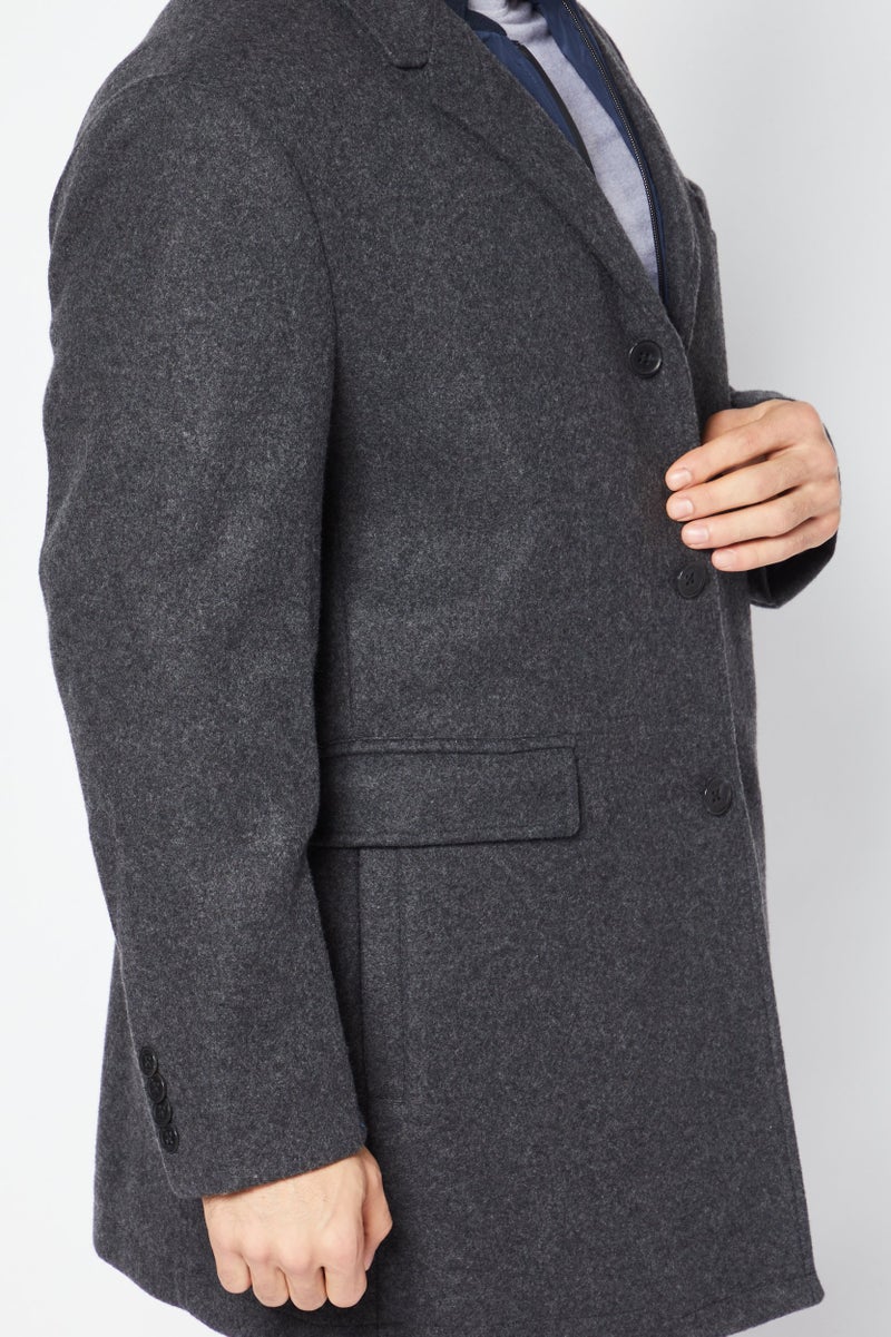 Michael Kors معطف كار من الصوف للرجال بياقة قمة مع حمالة قابلة للإزالة، أسود فحمي - Image 3