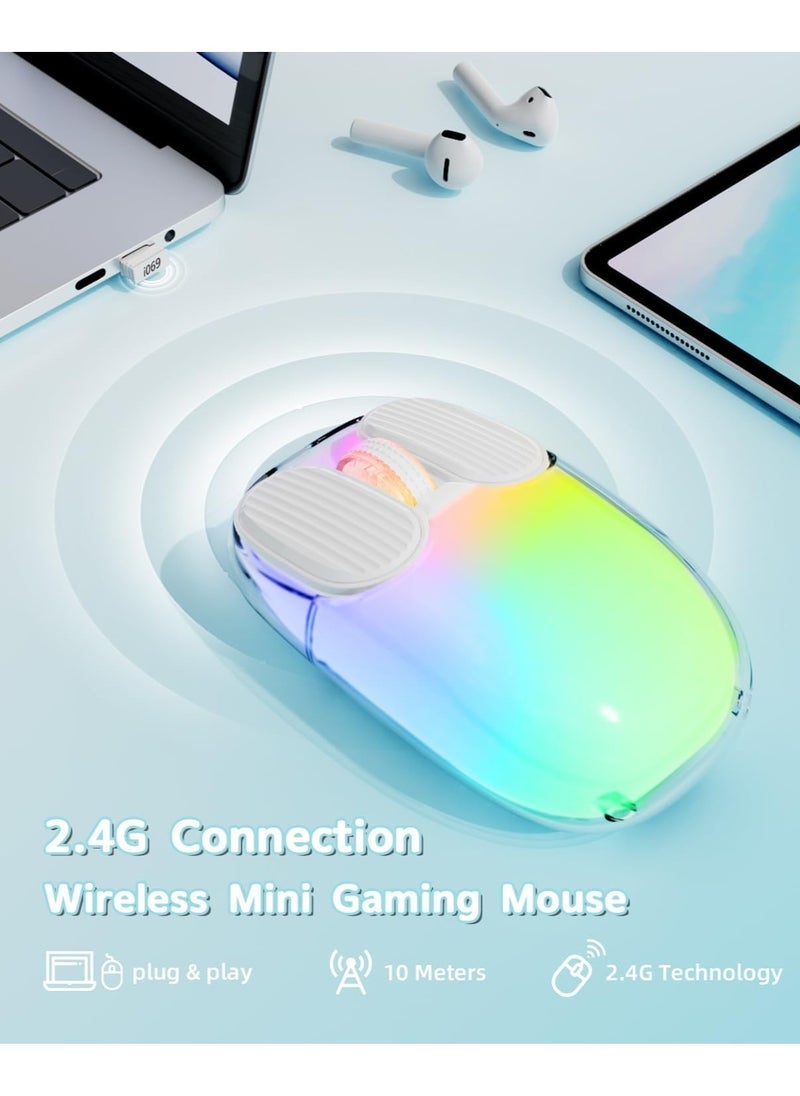 ARNOTEC I069 2.4GHz Wireless Gaming Mouse,Portable Fully Transparent Mice,RGB Backlight Rechargeable Silent Mouse,3 Level Adjustable DPI,Cute Design Mice for Laptop/PC/Mac  - Image 3