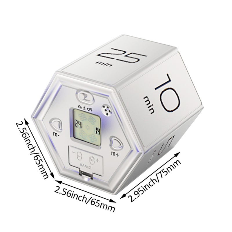 Hexagon Flip Timer Silver: Magnetic, Simple To Use, Dual Timing Modes - Mute & Adjustable Sound Alert Magnetic Focus Timer for Office, Study, Cooking, Workout, Kids - Image 4