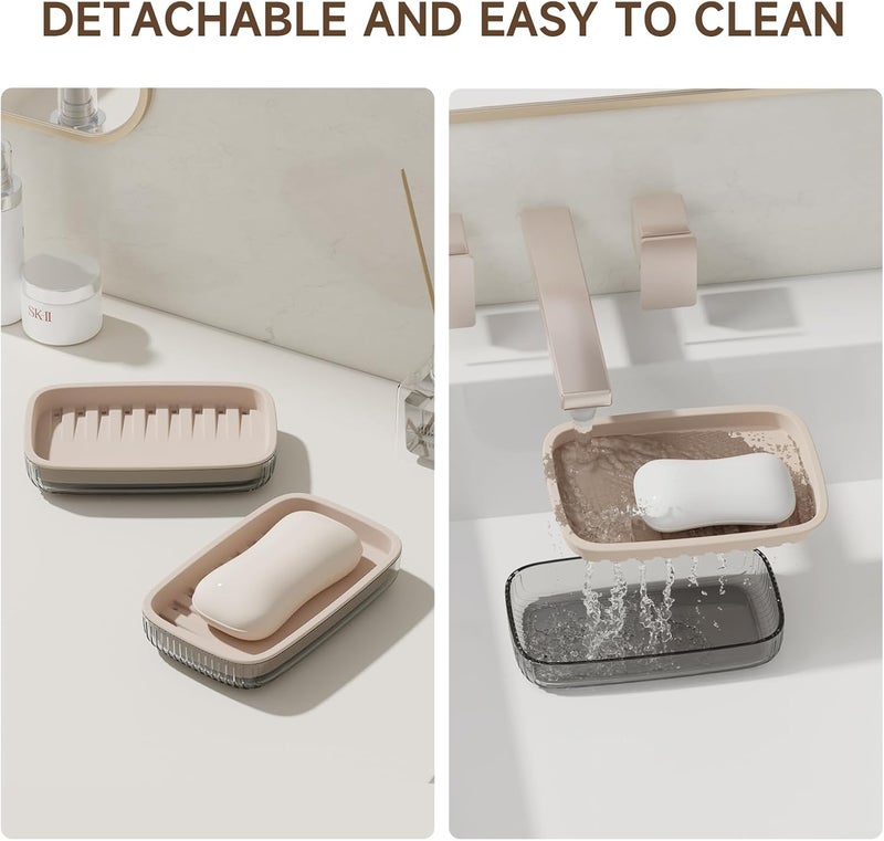 SHOTAY Large Soap Dish Holder, Self Draining Bar Soap Holder, Soap Case with Built-in Drain Holes, Plastic Soap Bar Container, Soap Saver for Shower, Bathroom, Kitchen - Without Cover - Clear - 1pcs - Image 3