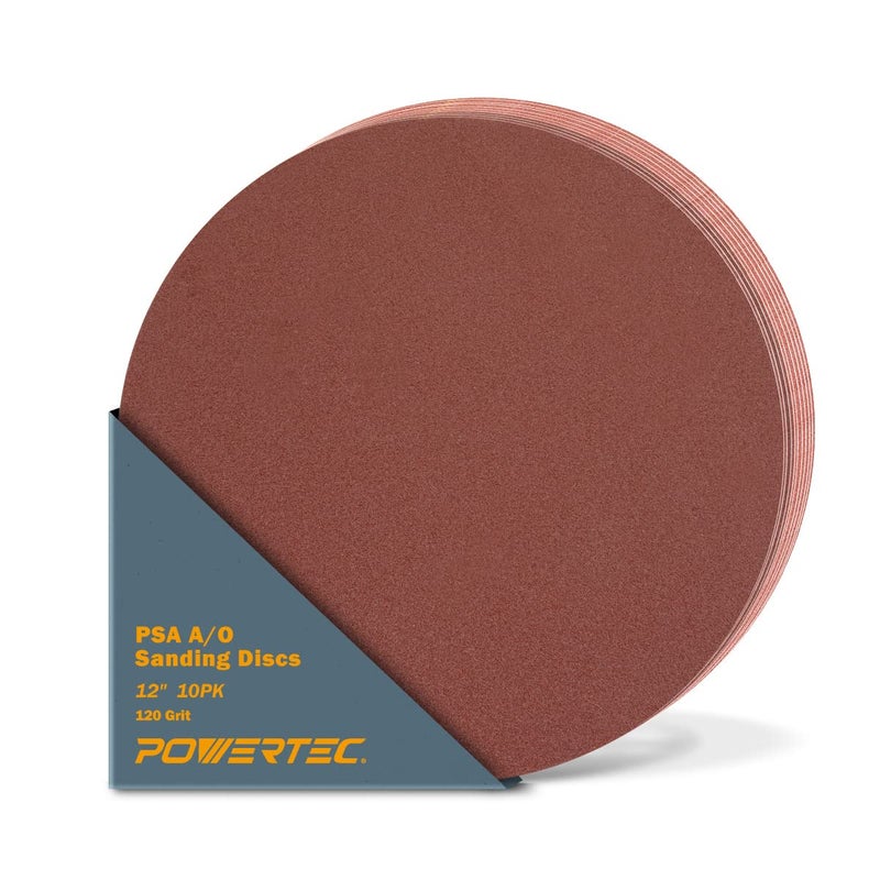 POWERTEC 10 PCS 120 Grit 12 Inch PSA Sanding Discs, Self Stick Adhesive Sandpaper, 12" for Drywall, Woodworking, Paint, Epoxy with Random Orbital Sanders, DA Sanders, 6x48 Belt Disc Sander (110610) - Image 1
