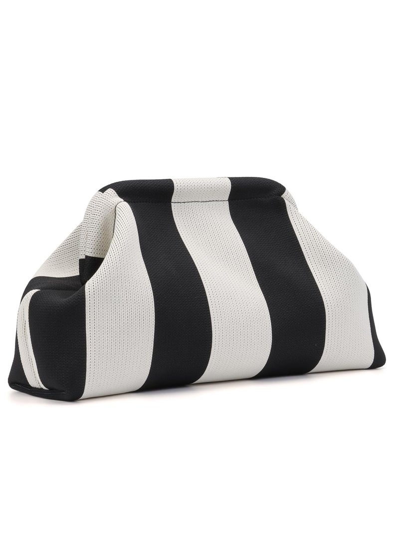 SOLARAE Colorblock Clutch Purse, Summer Woven Crochet Purses, Beach Dumpling Clutch, Crochet Handbag, Ruched Cloud Clutch Bag for Party, Casual Colorblock Bag - Image 1