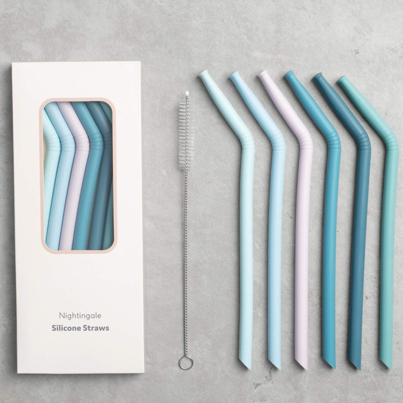 nightingale Nightingale Reusable Silicone Straws  Bendy Drinking Straw with Cleaning Brush  Collapsible and Bendable Travel Straw for Kids  Dishwasher Safe FoodSafe  Set of 6 Marine Multi 