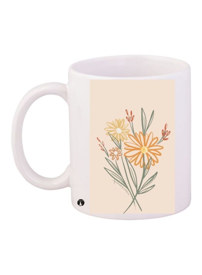 RYN Floral Printed Coffee Mug White/Beige/Green 11ounce
