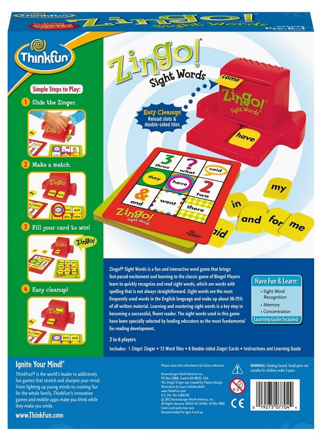 thinkfun Zingo Sight Words Game - Award-Winning Educational Toy | Sight Words Flash Cards Kindergarten Alternative | Learn To Read Game For Pre-K To 2Nd Grade | Stem Toy For 5 Year Old | Multicolor  - Image 4