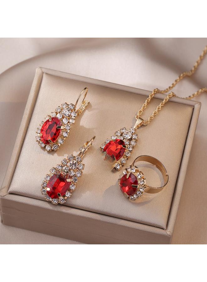 Necklace Female Net Red Emerald Zircon Niche Earrings Pendant High Sense Suit Titanium Steel Clavicle Chain 