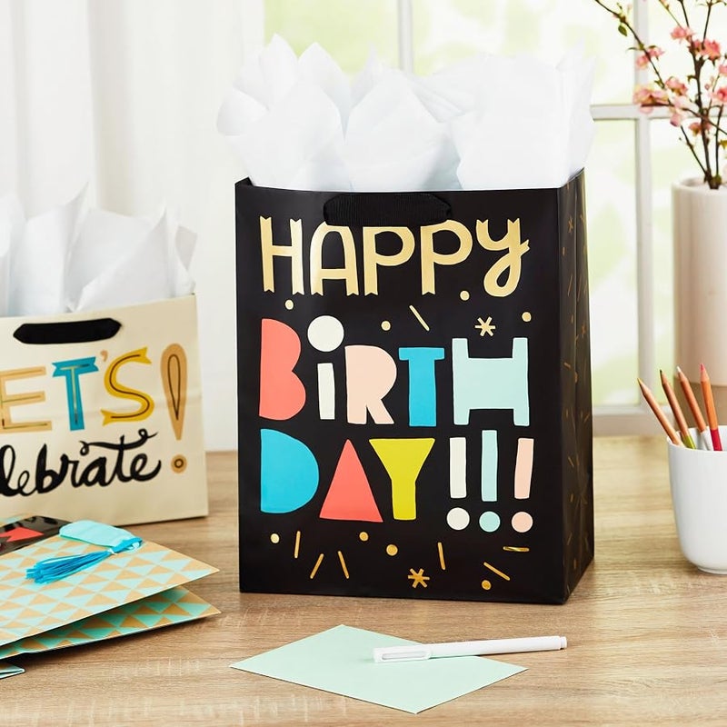 Hallmark 5EGB6054 Assorted Birthday Gift Bag, White and Kraft, Pack of 3 2 Lg/1 Med 5EGB6424 - Image 2