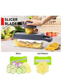 ELTRAZONE Vegetable Chopper,Multifunctional 13-in-1 Food Choppers Onion Chopper Vegetable Slicer Cutter Dicer Veggie chopper with 8 Blades,Colander Basket,Container for Salad Potato Carrot Garlic  - Image 5