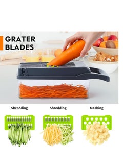ELTRAZONE Vegetable Chopper,Multifunctional 13-in-1 Food Choppers Onion Chopper Vegetable Slicer Cutter Dicer Veggie chopper with 8 Blades,Colander Basket,Container for Salad Potato Carrot Garlic  - Image 4