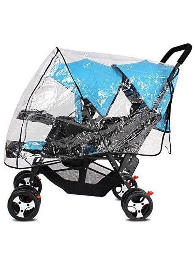 GREUS Universal Stroller Raincovers for Twins Baby Stroller Pushchair Waterproof Buggy Pram Raincoat Wind Dust Rain Covers PVC Double Carrycots Weather Shield Protector (Tandem Twin Buggy Rain Cover) - Image 2