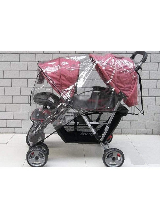 GREUS Universal Stroller Raincovers for Twins Baby Stroller Pushchair Waterproof Buggy Pram Raincoat Wind Dust Rain Covers PVC Double Carrycots Weather Shield Protector (Tandem Twin Buggy Rain Cover) - Image 3