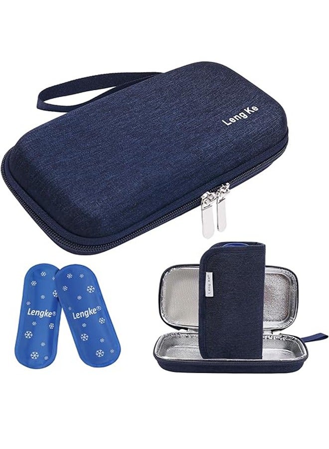 Leng Ke Insulin Cooler Travel Case, Insulated Pouch for Insulin Refrigerated Medicine Organizer Bag Carrying Case Storage Bag with 2 Ice Pack（Navy blue） - Image 1