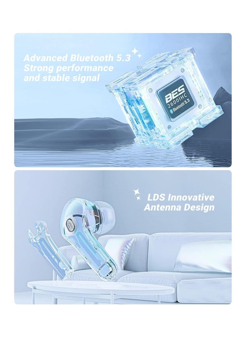 Generic - TWS Wireless Bluetooth Earphones, Transparent Design with Digital Display to Know the Charging Level, High Definition Stereo Gaming Headphones with Built-in Mic, with Touch Control Technology for the Earphone - Pink - Image 1