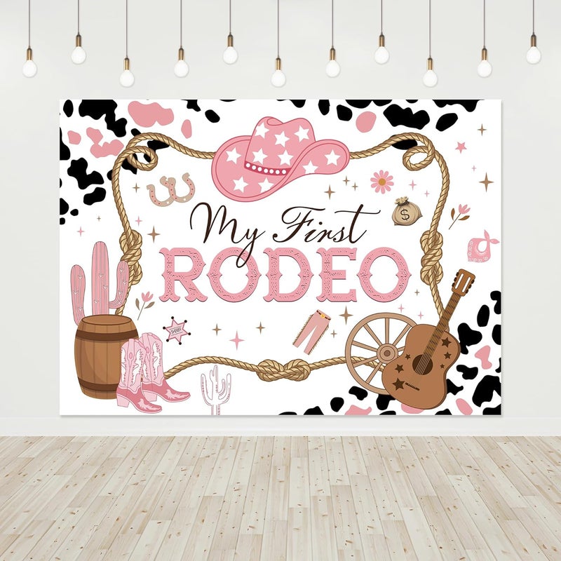 Riyidecor Cowgirl First Rodeo Birthday Backdrop Western First Birthday Backdrop Banner Cow Print Pink Wild West Cactus 7x5 Feet Photography Background Newborn Party Decoration Supplies - Image 4