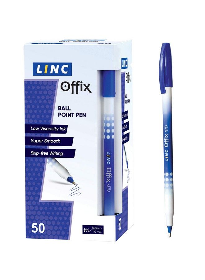 linc قلم حبر جاف ناعم من Offix برأس 1.00 مم، 50 قلمًا أزرق - Image 1