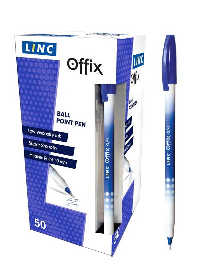 linc قلم حبر جاف ناعم من Offix برأس 1.00 مم، 50 قلمًا أزرق - Image 3
