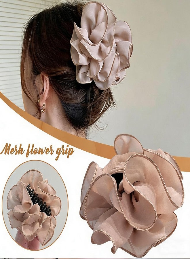 Melodio 2Pcs Black Large Chiffon Claw,Clip Hair Bow Large Size Fabric Ribbon Flower Rose For Women Clamps Accessories Clips,Jaw Claw Hair Clips Hair Accessories - Image 3