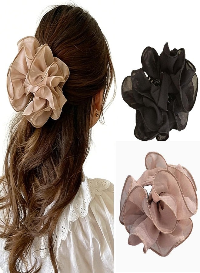 Melodio 2Pcs Black Large Chiffon Claw,Clip Hair Bow Large Size Fabric Ribbon Flower Rose For Women Clamps Accessories Clips,Jaw Claw Hair Clips Hair Accessories - Image 1