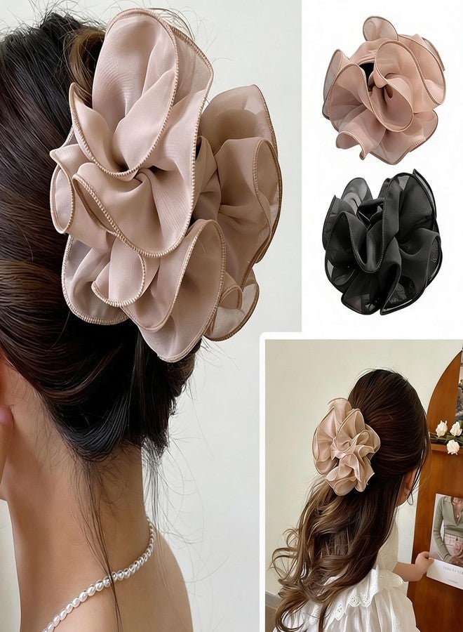 Melodio 2Pcs Black Large Chiffon Claw,Clip Hair Bow Large Size Fabric Ribbon Flower Rose For Women Clamps Accessories Clips,Jaw Claw Hair Clips Hair Accessories - Image 2