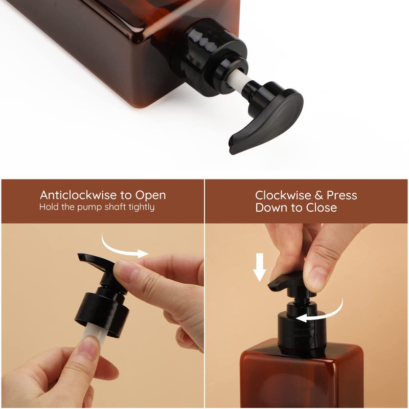 Segbeauty 16.9oz Shampoo Bottles, Segbeauty 3pcs 500ml Pump Press Shower Containers with Labels, Empty Refillable Shampoo Body Soap Conditioner Shower Gel Plastic Bathroom Press Lotion Dispenser Amber - Image 5