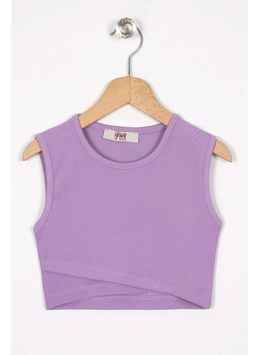زيبكيدز Crew Neck Zero Sleeve Cross Waist Detailed Lilac Color Girl T-shirt