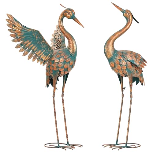 Ultym Extra-Large 36.8" Metal Crane Garden Statue, Handcrafted Blue Heron Decor Sculptures with Stable U-Ground Stakes, Backyard Decoration, Metal Garden Bird Animal Yard Art, Lawn Ornament Decor - Image 2