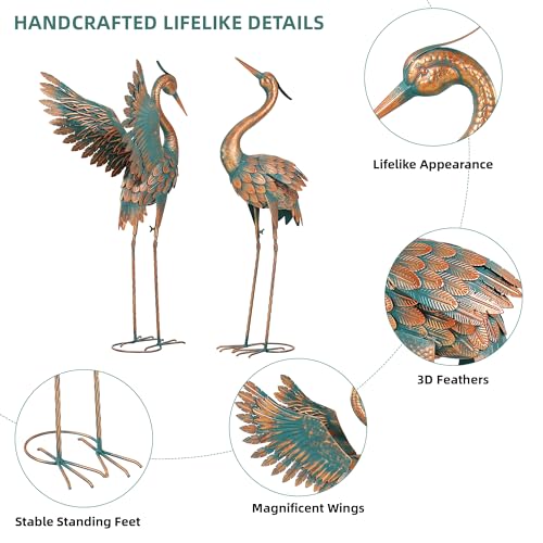 Ultym Extra-Large 36.8" Metal Crane Garden Statue, Handcrafted Blue Heron Decor Sculptures with Stable U-Ground Stakes, Backyard Decoration, Metal Garden Bird Animal Yard Art, Lawn Ornament Decor - Image 3