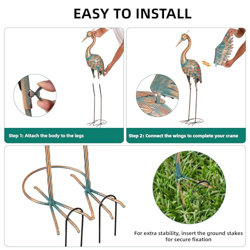 Ultym Extra-Large 36.8" Metal Crane Garden Statue, Handcrafted Blue Heron Decor Sculptures with Stable U-Ground Stakes, Backyard Decoration, Metal Garden Bird Animal Yard Art, Lawn Ornament Decor - Image 5