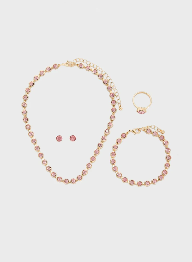 Ella Limited Edition Circle Stone Necklace, Earring, Bracelet,Ring Set