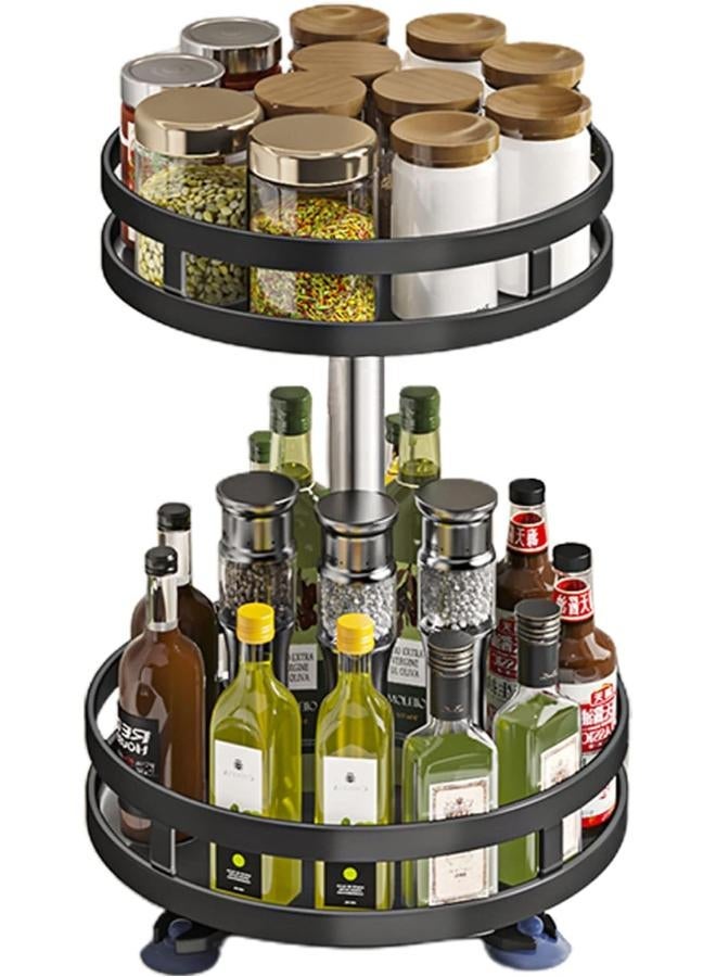 Spices Rack, 2 Layer Lazy Susan Turntable, 360° Rotating Steel Condiment Holder Storage Free Standing, Seasoning Organizer for Kitche - Image 1