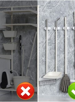 Y&D Broom And Mop Holder Wall Mounted 3 Piece Set, Self Adhesive, Strong Adhesive Cleaning Product Organiser, Gripper For Bathroom, Garden, Garage  - Image 2