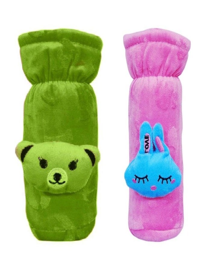 Kids Basic Soft & Durable Baby Feeding Bottle Cover with Easy to Hold Strap, Insulated Baby Milk Bottle Sleeve, Ideal for Travel & Daily Use, Pack of 2 (Green & Pink) - Image 1