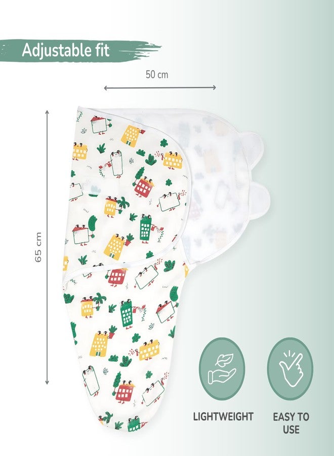 TIDY SLEEP Newborn Baby Swaddle & Hug Me Wrap | 100% Cotton Adjustable Sleep Sack | Soft, Breathable & Lightweight | Velcro Closure for 0-6 Months | White Wildcity - Image 5