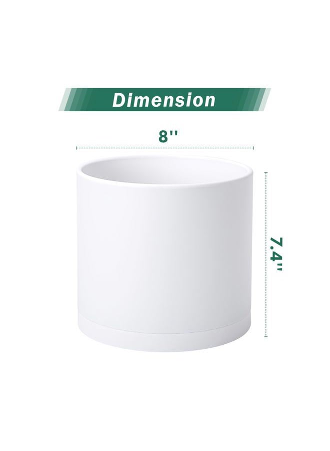 D'vine Dev 2 Pack 8 Inch Modern Plastic Plant Pots, Small Garden Planters for Plant with Drainage Holes and Saucers, White Color, 74-Z-M-1 - Image 2