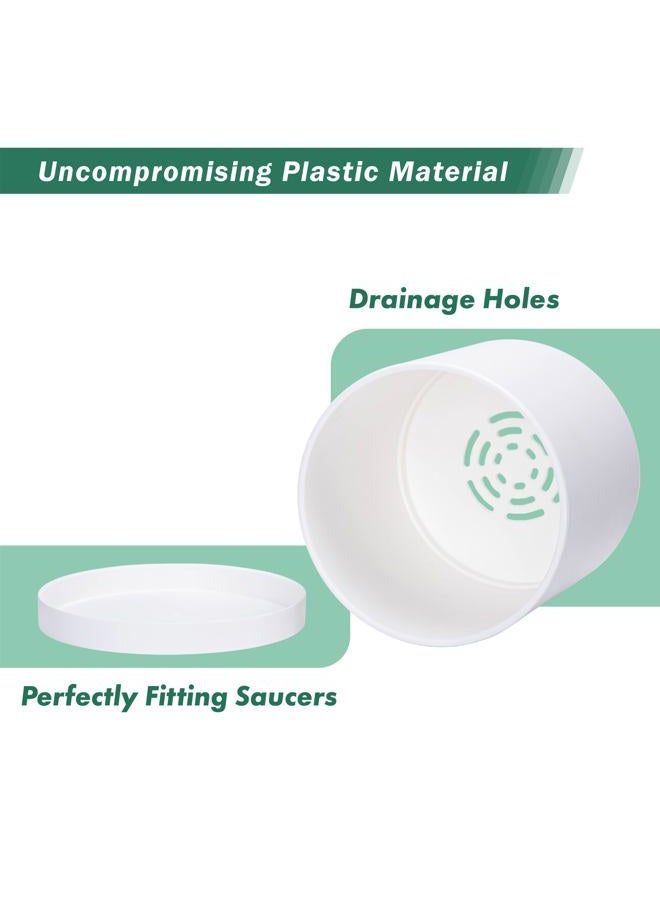 D'vine Dev 2 Pack 8 Inch Modern Plastic Plant Pots, Small Garden Planters for Plant with Drainage Holes and Saucers, White Color, 74-Z-M-1 - Image 4