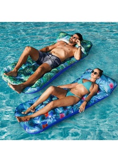FindUWill Inflatable Pool Floats Raft 2 Pack Inflatable Pool Float With Headrest For Adults X Large Cooling Pool Floaties Contour Lounger (Monstera Green & Monstera Blue)  - Image 3