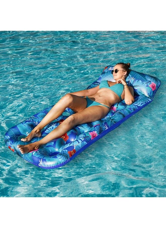 FindUWill - Inflatable Pool Floats Raft 2 Pack Inflatable Pool Float With Headrest For Adults X Large Cooling Pool Floaties Contour Lounger (Monstera Green & Monstera Blue) - Image 1